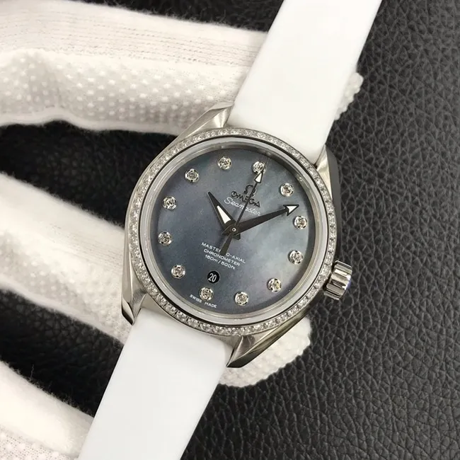 3S factory top-tier replicaOmega women's black dialrubber strapautomatic movement watch front view
