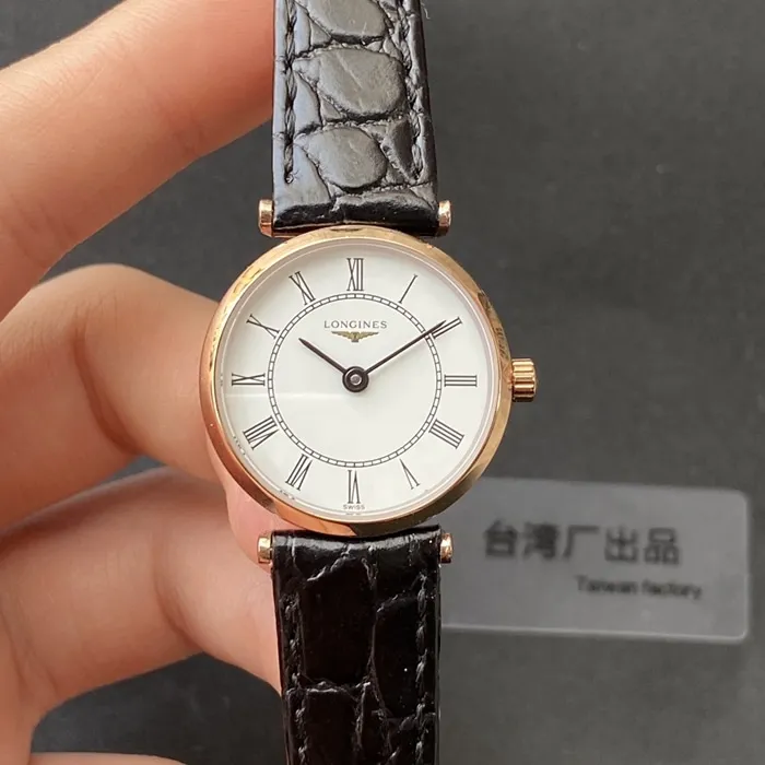 top-tier watch Longines couple watch white dial black belt Jialan series quartzleather strap watch front view
