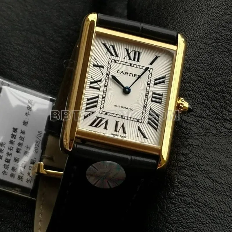 Cartier watch F1 factory tank white dialyellow gold case 2899MCmovementleather strap caseback live photo
