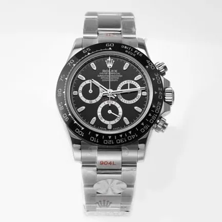top-tier replicaRolex men's black dialsteel bracelet Cosmograph Daytona mechanical watch front view