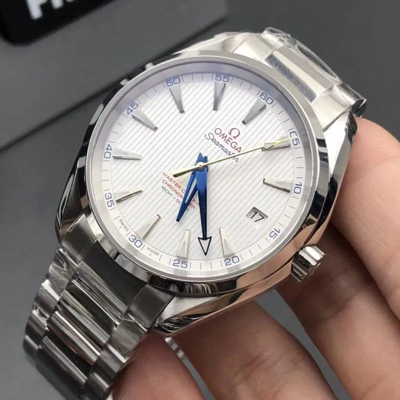 TZ Omega Seamaster Golden Needle Captain Genuine vs. Fake Comparison Review (Blued Hand 8500 Movement) Front View