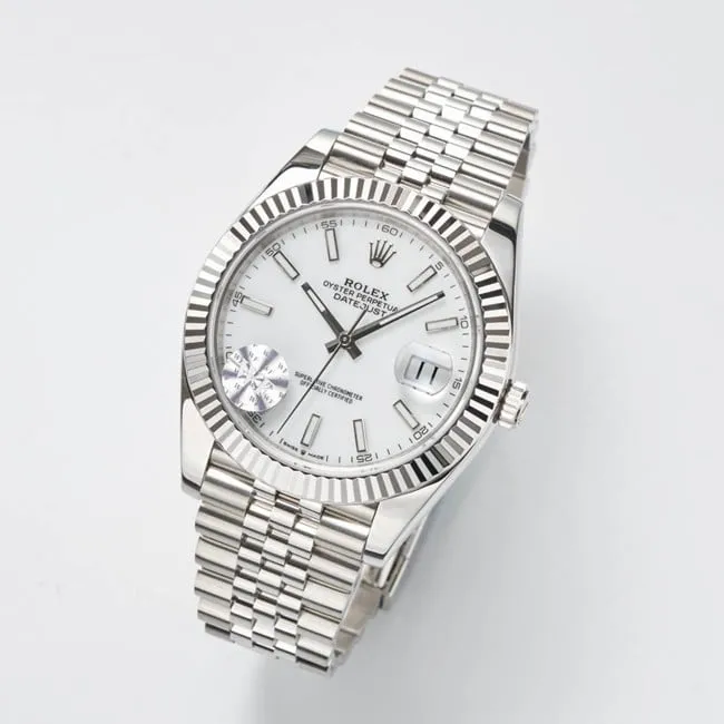 WF factory top-tier replicaRolex41mm log series white dialsteel bracelet watch front view