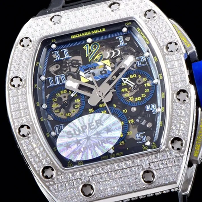 top-tier watch Richard Mille men's blue dial watch detail shots