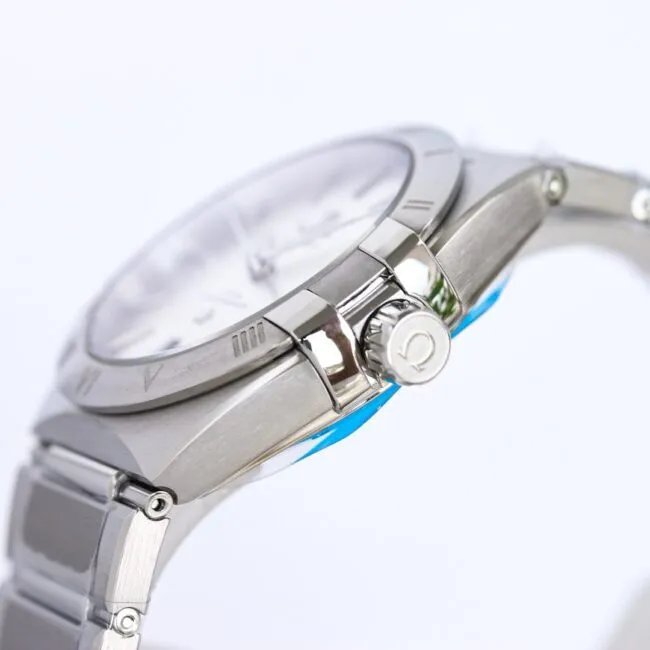 Top Omega 39mm Constellation series stainless steel watch front view