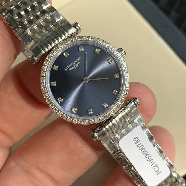 top-tier watch Longines women's blue dialsteel bracelet Jialan series quartz watch front view