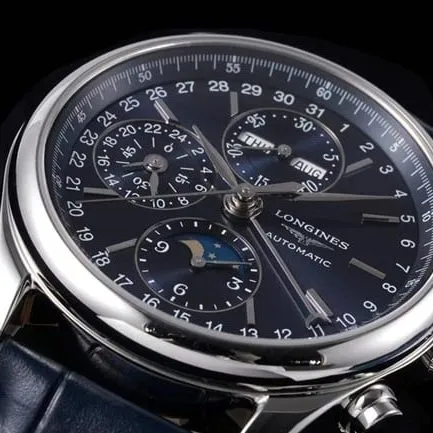 KL factory Longinestop-tier watch famous maker moon phase series men's blue dial blue belt automatic movementleather strap watch movement picture