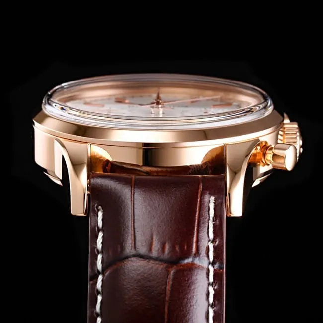 top-tier watch Breitling overseas series chronograph gold steel case watch leather strap picture