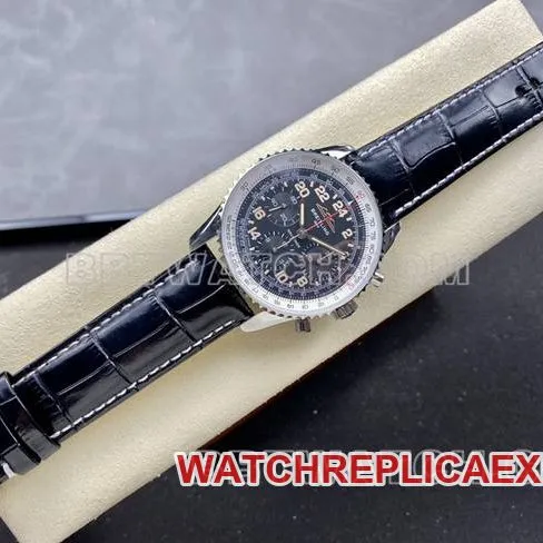 watch BLS factory black white dialBreitling aviation chronographleather strap model front live photo