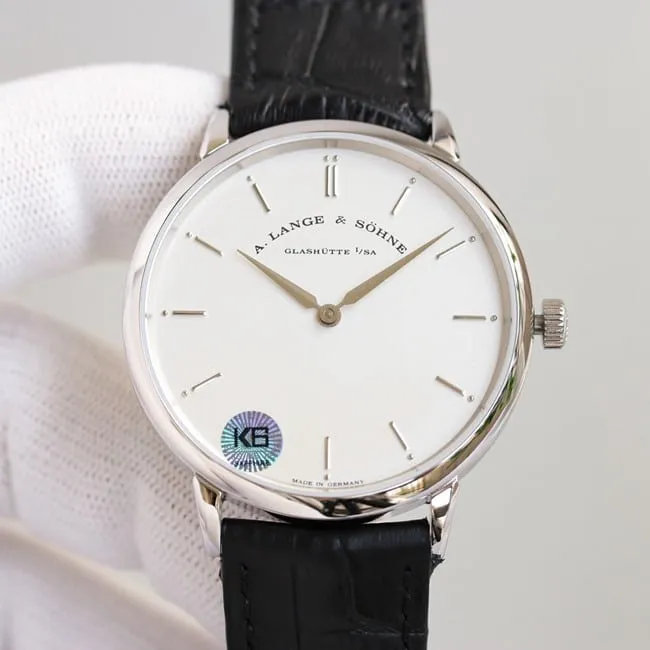 top-tier Lange SAXONIA series two-hand silver steel case front view
