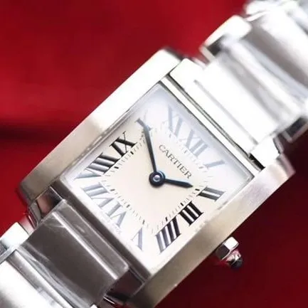 8848F factory top-tier watch Cartier women's white dialsteel bracelet tank series quartz watch front view