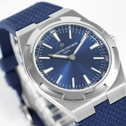 8F factory top-tier replicaVacheron Constantin men's blue dialrubber strap ultra-thin series self-winding mechanical watch front view