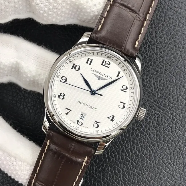 KL factory top-tier watch Longines automatic movement famous series dial brown belt leather strap watch front view
