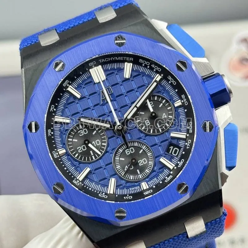Audemars Piguet collectible Watches LS Factory Royal Oak Offshore 43MM Blue Plate Chronograph Mechanical Rubber Model 26420 Front Actual Picture