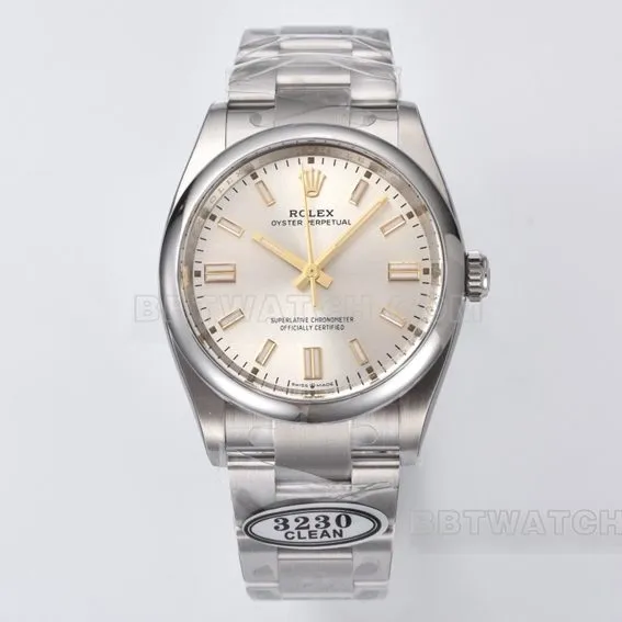 Factory C Rolex Oyster Perpetual top-tier 1:1high-quality replica36mmsilver dialm126000-0001side live photo