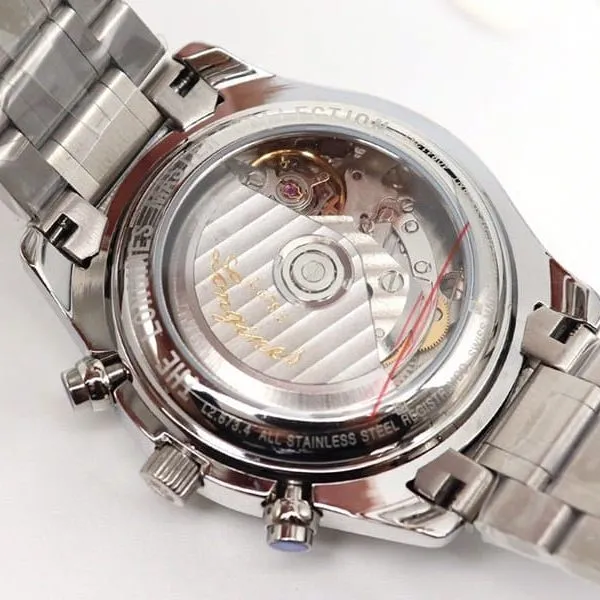 GL factory Longinesreplica watch famous eight-pin moon phase7751 blue dialsteel bracelet front view