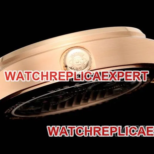 IWC collectible watch RMS factory Portugal white dialrose goldtourbillon mechanical leather strap model front live photo