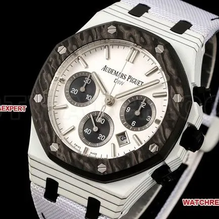 1:1replica watch Diw factory Royal OakAudemars Piguetwhite dialchronograph mechanical front live photo