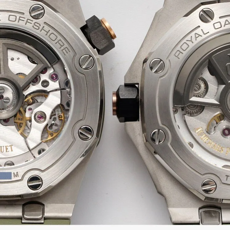 APS Factory Avocado Royal Oak Offshore Real vs. Fake Comparison Review AP Top Watch Movement Comparison Chart