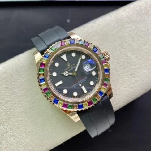 top-tier watch Rolex European customized version of jelly bean circle yacht five-color diamond diving men's watch front view