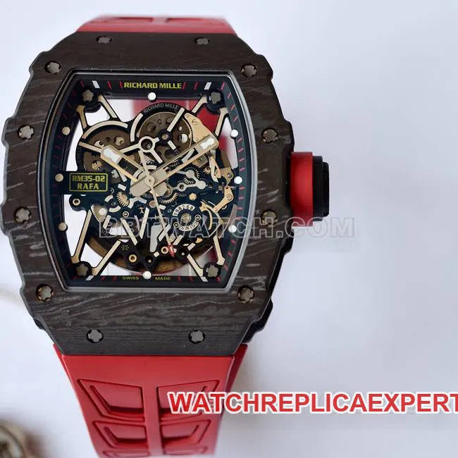 top-tier watch RM35-02 UMI factory Richard Mille black shell red strap front live photo