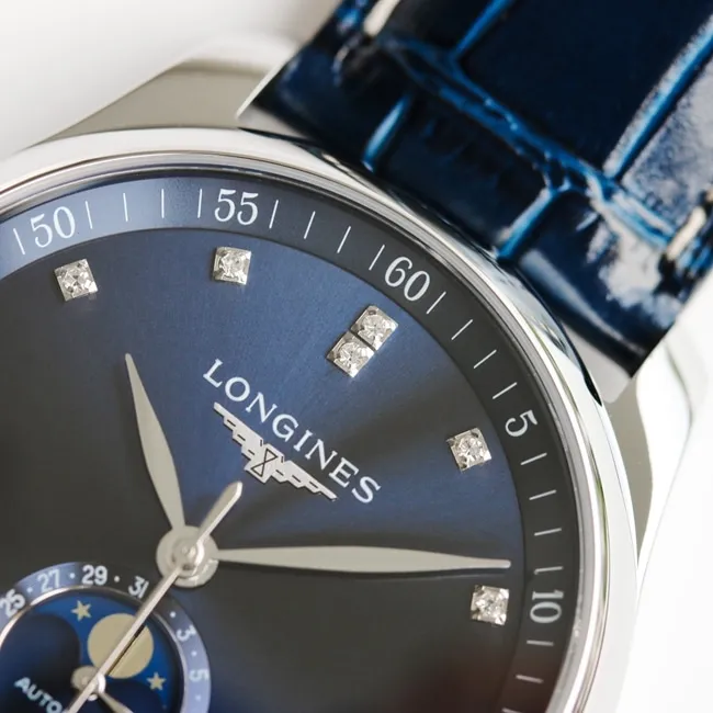 GF Factorytop-tier watch Longines automatic movementleather strap famous series moon phase 42mm men's watch front view
