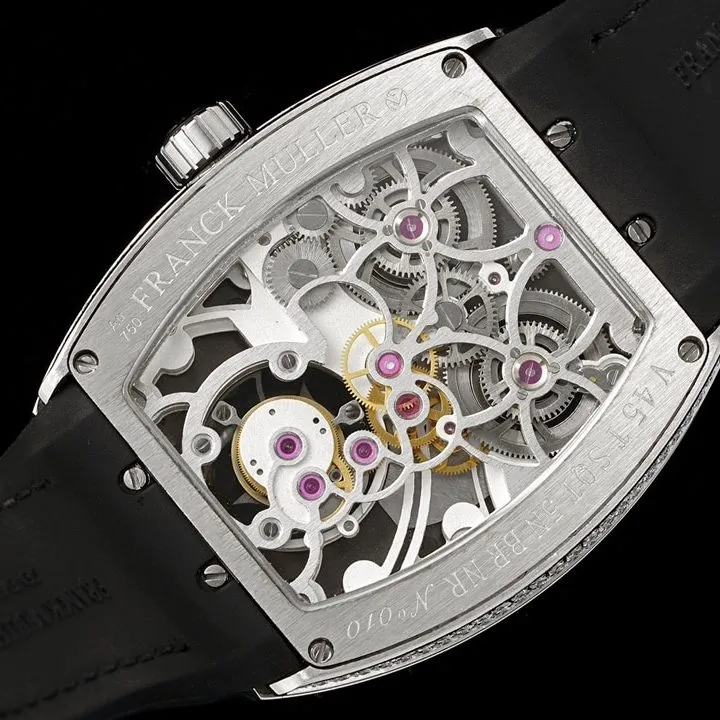 RMS factory Frank Muller men's watch black dial diamond flywheel leather strap model V 45 T D (NR) front live photo