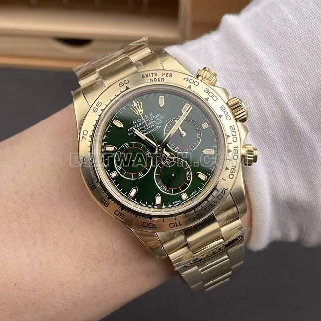 1:1replica watch Daytonagreen dialCBD factory Rolexyellow gold4130 mechanical side live photo