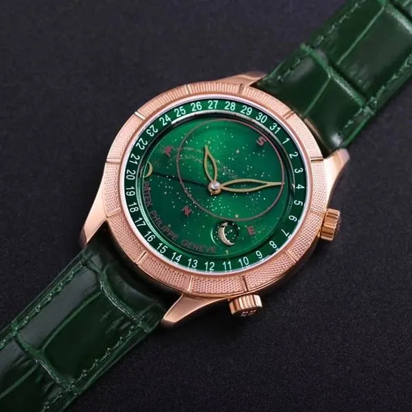 replicaPatek Philippe watch complex function starry sky series 5106R/5102/6104rose goldgreen dial front view