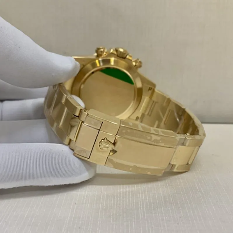 top-tier watch Rolex men's green dial gold band watch front view