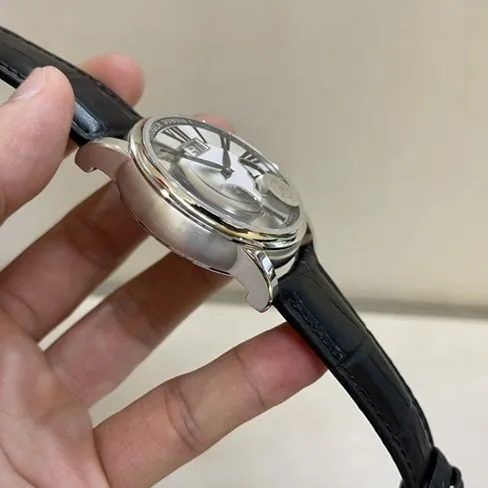 Top-tier watch Roger Dubuis men's white dial black belt 18kwhite goldtourbillon mechanical leather strap watch front view