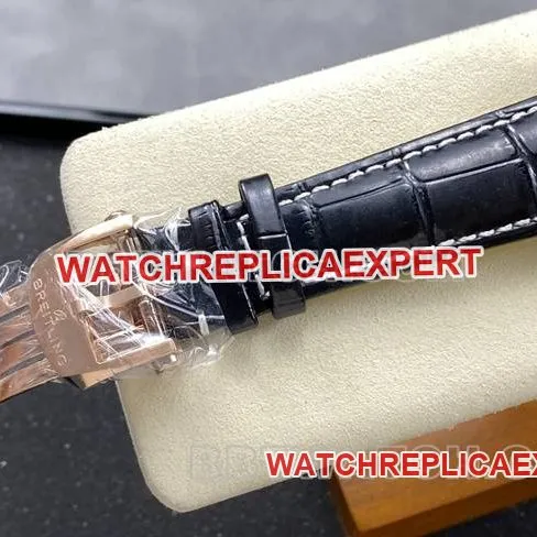 top-tier watch BLS factory Breitling aviation chronographrose goldblack dialleather strap model front live photo