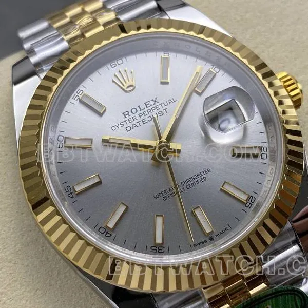 Rolex collectible watch ARF Factory log 41mmsilver dial3235 gold steel bracelet front live photo