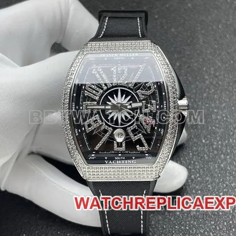 Frank Muller 1:1replica watch ABF factory V45black dial diamond case leather braceletfront live photo