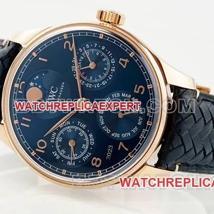 top-tier watch APS factory Portugal IWC perpetual calendar blue dialrose goldfront live photo
