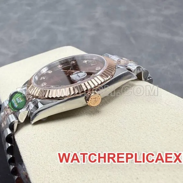 Rolextop-tier watch ARF Factory log 41mm brown plate 3235 rose goldsteel bracelet front live photo