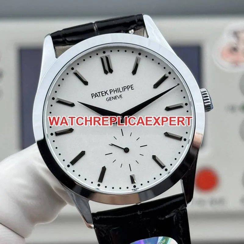 Patek Philippe1:1replica watch SDF factory classic white dial39mmleather strap model front live photo