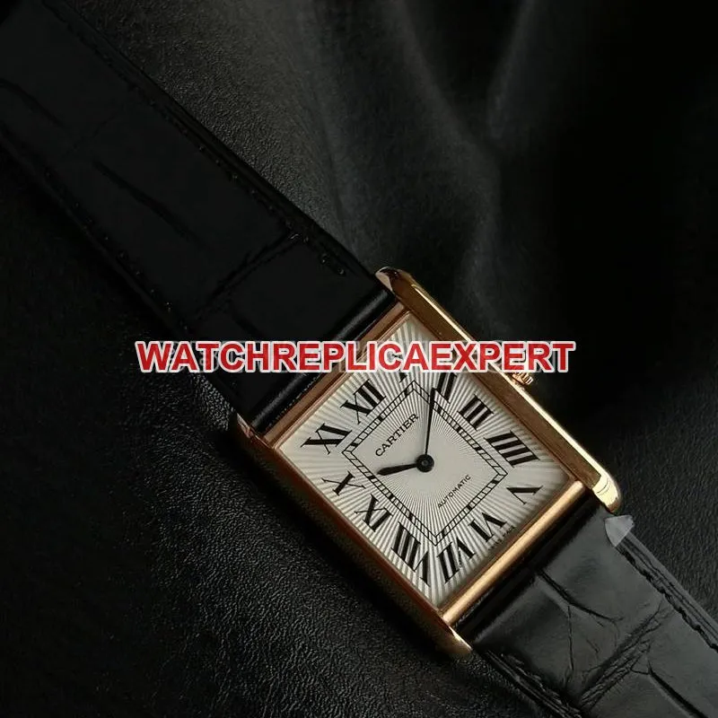 Cartiertop-tier watch F1 factory tank white dialrose gold case 2899MCmovementleather strap model front live photo