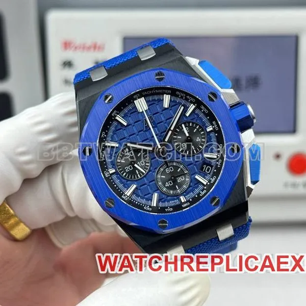 Audemars Piguet collectible Watches LS Factory Royal Oak Offshore 43MM Blue Plate Chronograph Mechanical Rubber Model 26420 Front Actual Picture