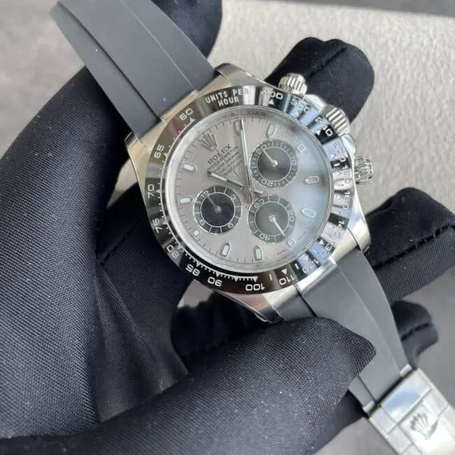 top-tiersuper cloneC factory Rolex new gray plate white goldDaytona4130movement men's watch front view