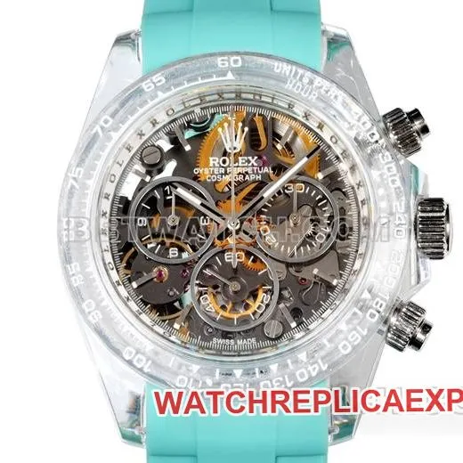 collectible watch TW factory DaytonaRolex transparent case green rubber braceletfront live photo