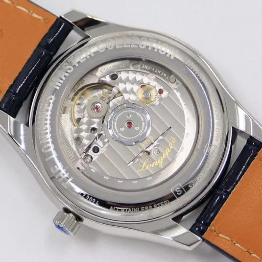 GS factory Longinesreplica watch master series moon phase watch blue dial diamond scale front view