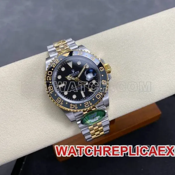 Rolextop-tier watch ARF FactoryGMT-MasterGMTblack dial3285 gold steel bracelet front live photo