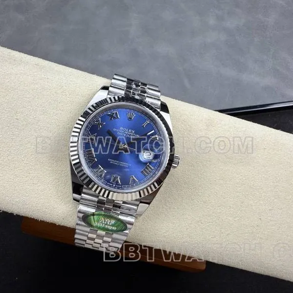 Rolex1:1replica watch ARF Factory log 41mm blue dial Roman numerals 3235 steel bracelet front live photo