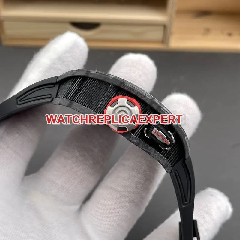 Richard Mille collectible watch carbon fiber case tourbillon mechanical rubber model RM35-03caseback live photo