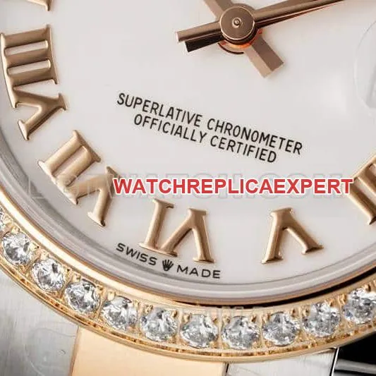 ARF FactoryRolex log 1:1super clonewhite dialdiamond bezel31mm gold three-lattice chain link278381front live photo