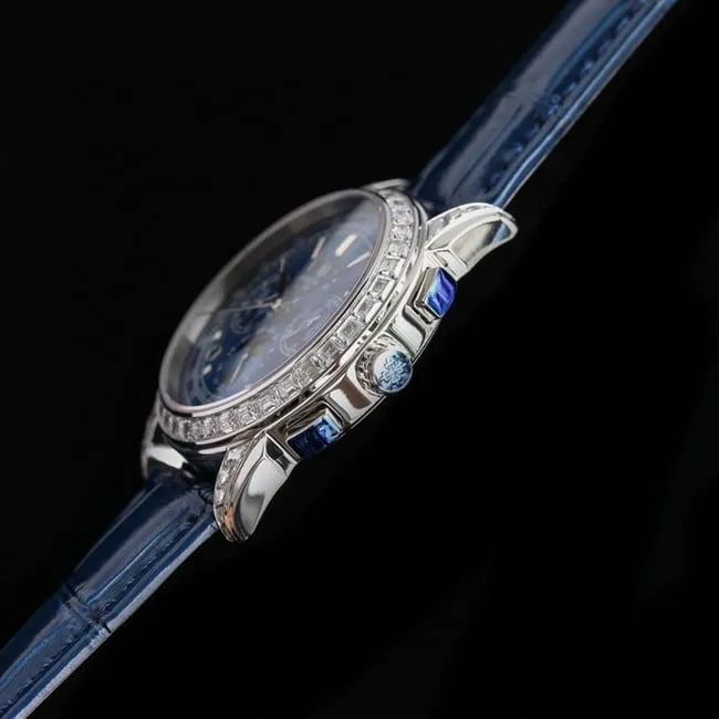 PFF factory top-tier replicaPatek Philippe super complex function chronograph series men's blue dial blue belt mechanical watch detail shots