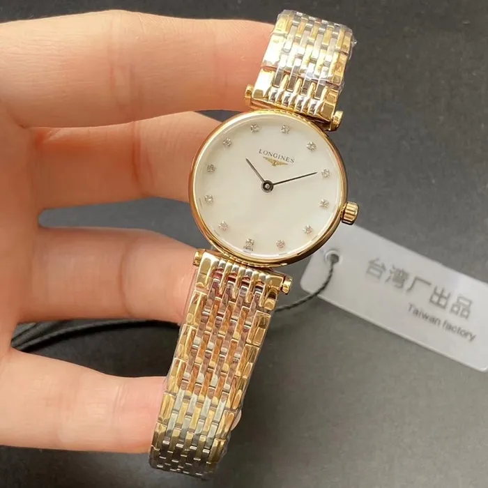 top-tier watch Longines couple watch white dial gold belt Jialan series quartz watch front view