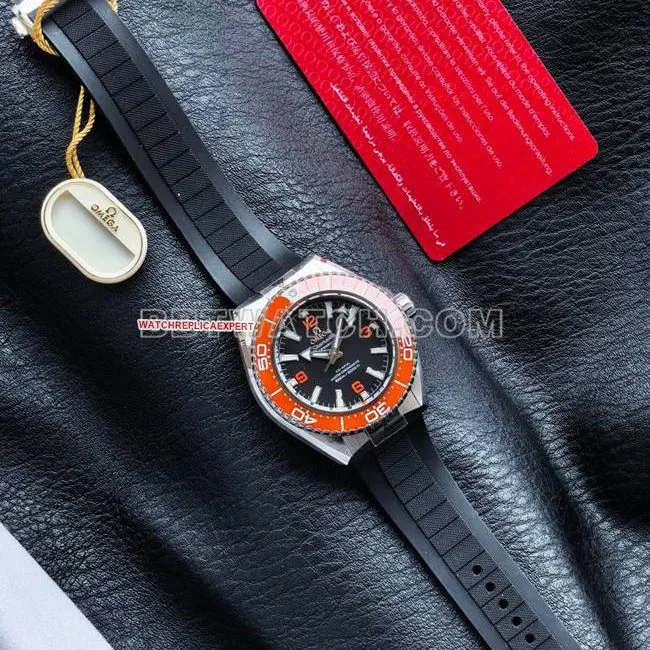 watch VS FactorySeamaster 600m black dial orange bezel black braceletfront live photo