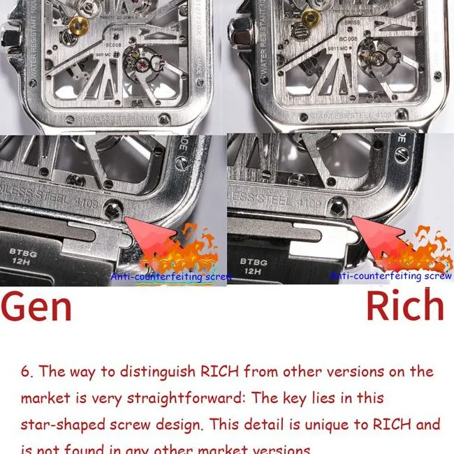 RF factory Cartier hollow Santos top-tier watch comparison Genuine difference