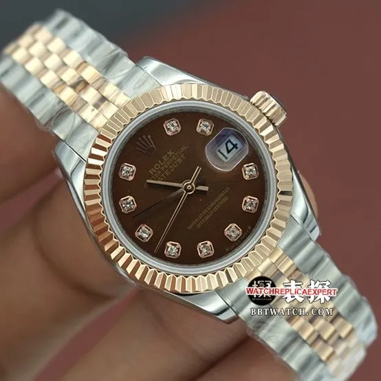 top-tier watch Rolex women's brown plate Oyster Perpetual Datejuststeel bracelet watch front live photo